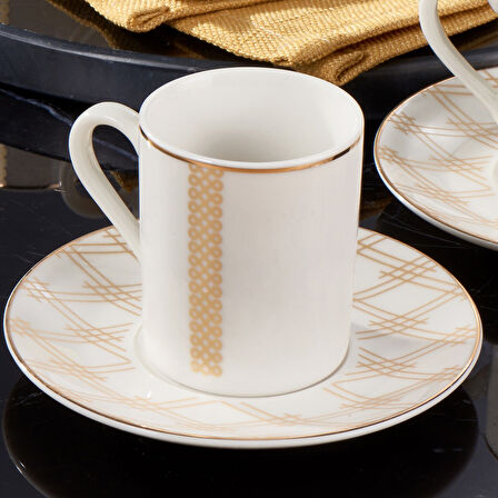 GÜRAL PORSELEN Camelia 12 Parça 6 Kişilik Bone Türk Kahvesi Fincan Takımı - 6252