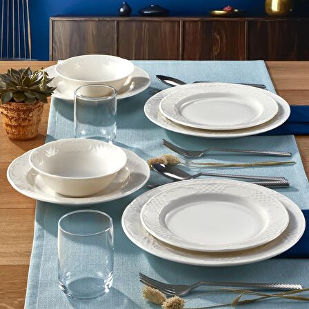Safir 82 Parça 12 Kişilik Modern Yuvarlak Bone Porselen Yemek Takımı