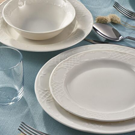 Safir 82 Parça 12 Kişilik Modern Yuvarlak Bone Porselen Yemek Takımı