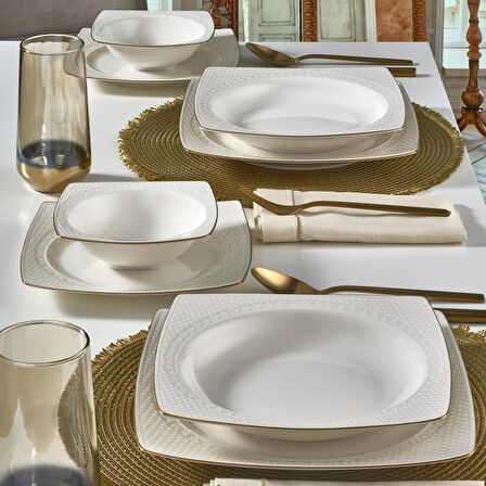 Bonenjoy 8 Parça 2 Kişilik Klasik Kare Bone Porselen Yemek Takımı