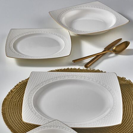 Bonenjoy 8 Parça 2 Kişilik Klasik Kare Bone Porselen Yemek Takımı