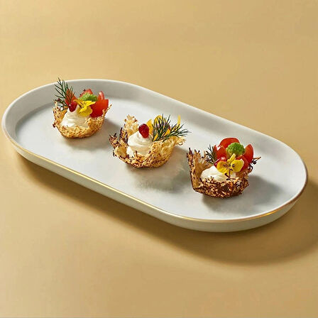 Güral Porselen Bilbao Gold Fileli Kayık Tabak 33x21 Cm