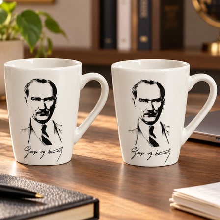 GÜRAL PORSELEN Atatürk Temalı 2li Porselen Mug Bardak Seti