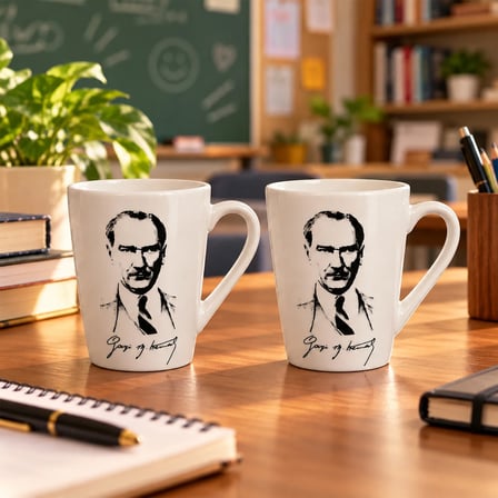 GÜRAL PORSELEN Atatürk Temalı 2li Porselen Mug Bardak Seti