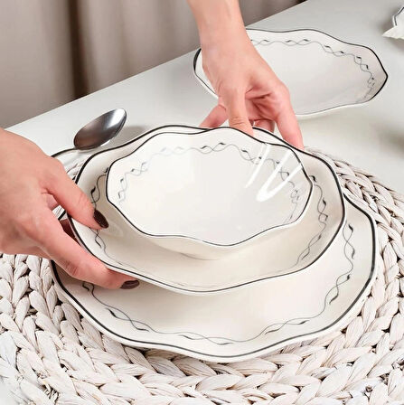 Güral Porselen Nesrin 24 Parça Yemek Takımı Siyah 8121