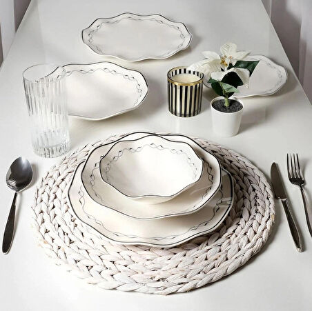 Güral Porselen Nesrin 24 Parça Yemek Takımı Siyah 8121