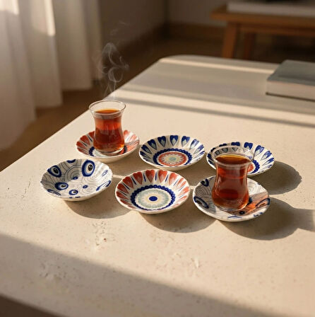 Güral Porselen Acem 6'lı Çay Tabağı Seti Mix 3232