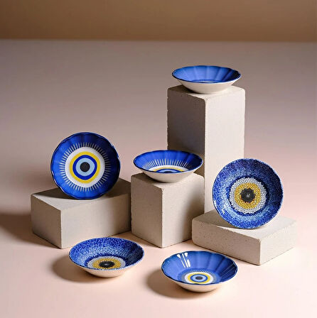 Fecra Acem 6'lı Nazarı Çay Tabağı Seti Karma