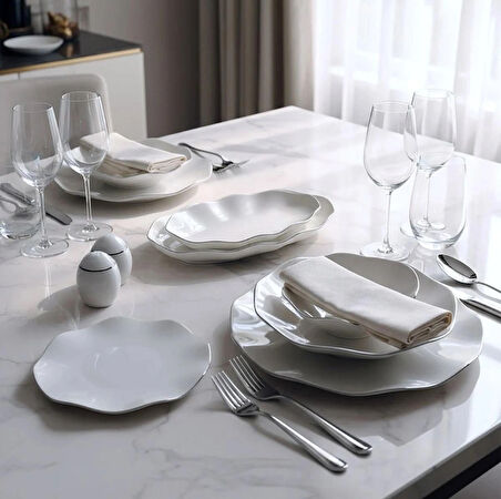 Güral Porselen Nesrin 52 Parça Gümüş Fileli Yemek Takımı