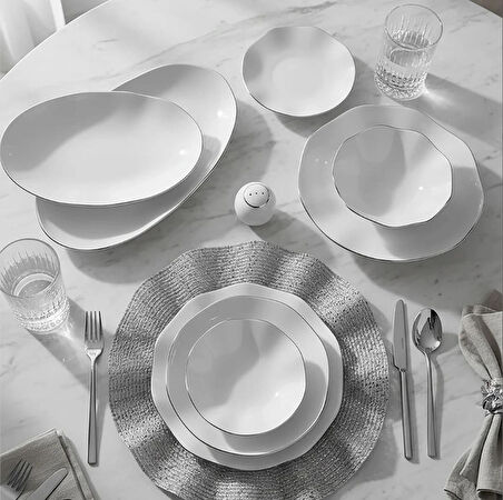 Güral Porselen Nesrin 52 Parça Gümüş Fileli Yemek Takımı