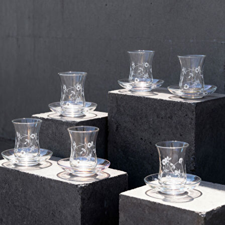 GÜRAL PORSELEN Güral Cam Taşlı 6 lı Çay Takımı 11187