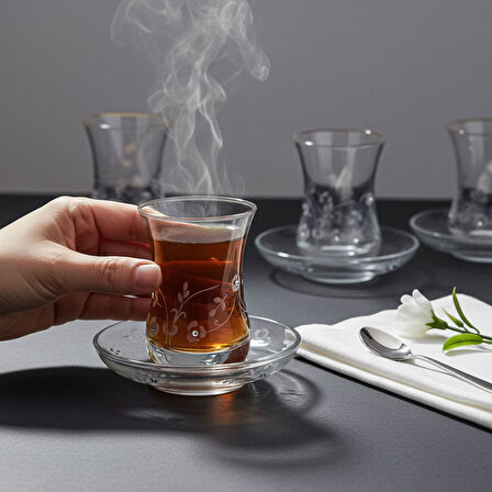 GÜRAL PORSELEN Güral Cam Taşlı 6 lı Çay Takımı 11187
