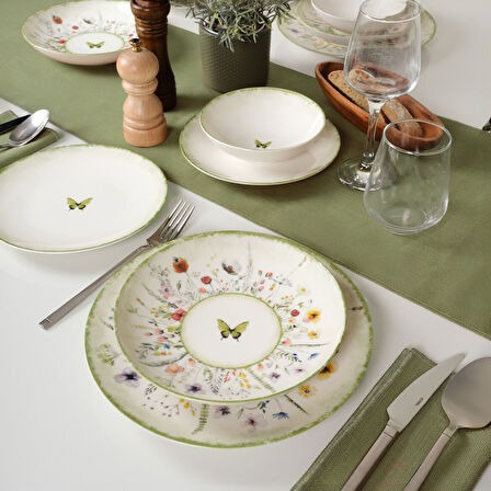 Güral Porselen Flora Green 16 Parça 4 Kişilik Yemek Takımı 4883