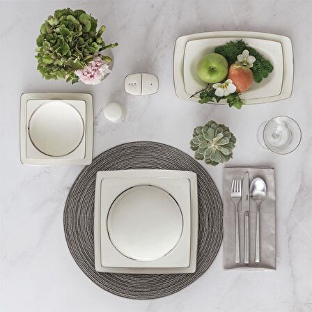 Güral Porselen Caroline 226 85 Parça 12 Kişilik Modern Yuvarlak Bone Porselen Yemek Takımı 
