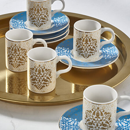 GÜRAL PORSELEN Camelia 12 Parça 6 Kişilik Bone Türk Kahvesi Fincan Takımı - 6158