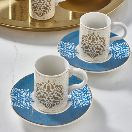 GÜRAL PORSELEN Camelia 12 Parça 6 Kişilik Bone Türk Kahvesi Fincan Takımı - 6158