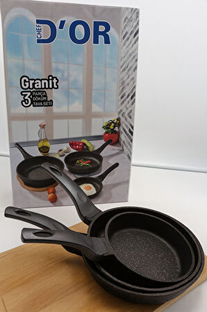 Granit Döküm 3’lü Tava Seti – 20/24/28 cm, Yanmaz Yapışmaz Yüzey