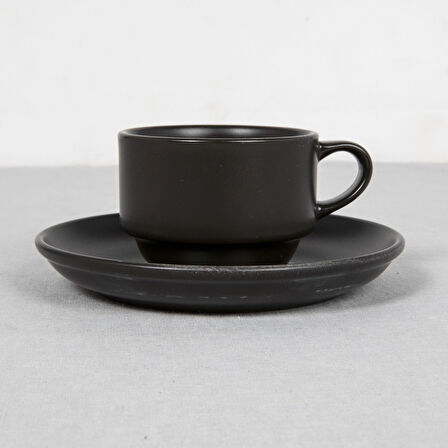 GÜRAL PORSELEN Bodrum Bone Çay Fincanı Ve Tabağı Siyah Mat