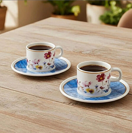 Güral Porselen Mental 4 Parça Çay Fincan Takımı 6709 Mavi