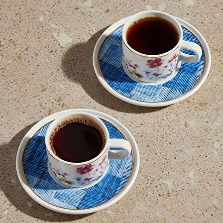 Güral Porselen Mental 4 Parça Çay Fincan Takımı 6709 Mavi