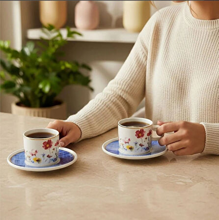 Güral Porselen Mental 4 Parça Çay Fincan Takımı 6709 Mavi