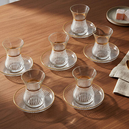 GÜRAL PORSELEN Güral Cam 12 Parça 6 Kişilik Elit Çay Takımı Altın