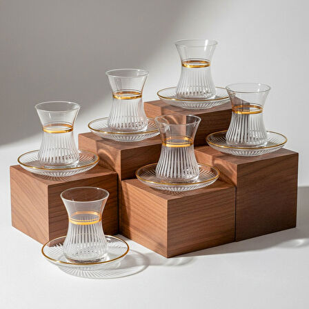 GÜRAL PORSELEN Güral Cam 12 Parça 6 Kişilik Elit Çay Takımı Altın