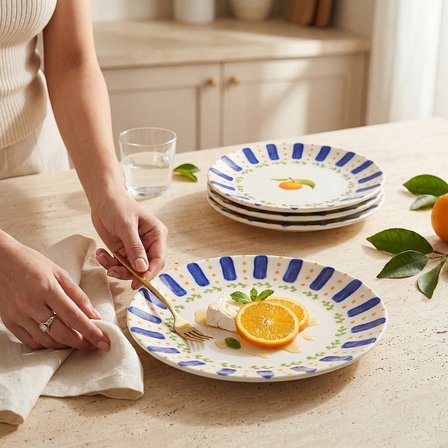 GÜRAL PORSELEN Kayısı Desenli 25 cm 4lü Porselen Düz Yemek Tabağı Seti
