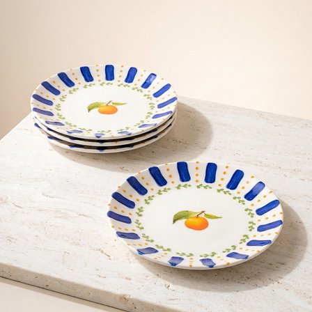 GÜRAL PORSELEN Kayısı Desenli 25 cm 4lü Porselen Düz Yemek Tabağı Seti