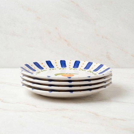 GÜRAL PORSELEN Kayısı Desenli 25 cm 4lü Porselen Düz Yemek Tabağı Seti