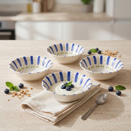 GÜRAL PORSELEN Kayısı Desenli 14 cm 4lü Porselen Çorba Kasesi Seti