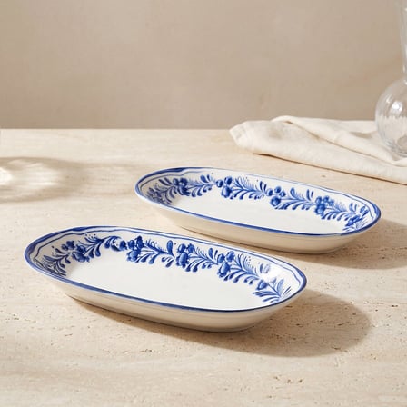 GÜRAL PORSELEN Yaprak Desenli 24 cm 2li Porselen Kayık Tabak