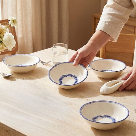 GÜRAL PORSELEN Yaprak Desenli 14 cm 4lü Porselen Çorba ve Salata Kasesi Seti