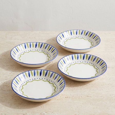GÜRAL PORSELEN Zeytindalı Desenli 20 cm 4lü Porselen Çukur Tabak Seti
