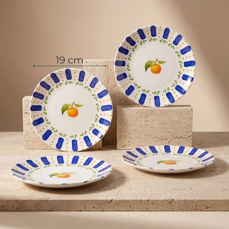 GÜRAL PORSELEN Kayısı Desenli  4lü 19 cm Porselen Pasta Tabağı Seti