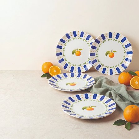 GÜRAL PORSELEN Kayısı Desenli  4lü 19 cm Porselen Pasta Tabağı Seti
