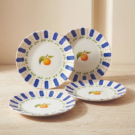 GÜRAL PORSELEN Kayısı Desenli  4lü 19 cm Porselen Pasta Tabağı Seti