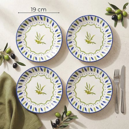 GÜRAL PORSELEN Zeytin Dalı 19 cm 4lü Porselen Pasta Tabağı Seti