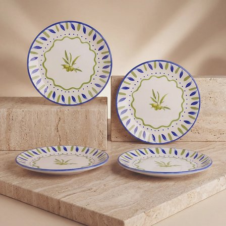 GÜRAL PORSELEN Zeytin Dalı 19 cm 4lü Porselen Pasta Tabağı Seti