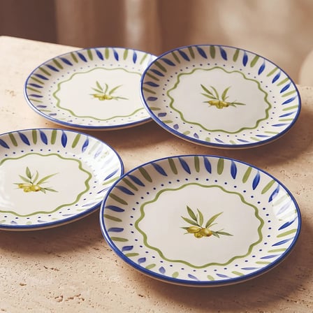 GÜRAL PORSELEN Zeytin Dalı 19 cm 4lü Porselen Pasta Tabağı Seti