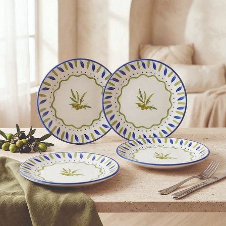 GÜRAL PORSELEN Zeytin Dalı 19 cm 4lü Porselen Pasta Tabağı Seti