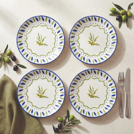 GÜRAL PORSELEN Zeytin Dalı 19 cm 4lü Porselen Pasta Tabağı Seti