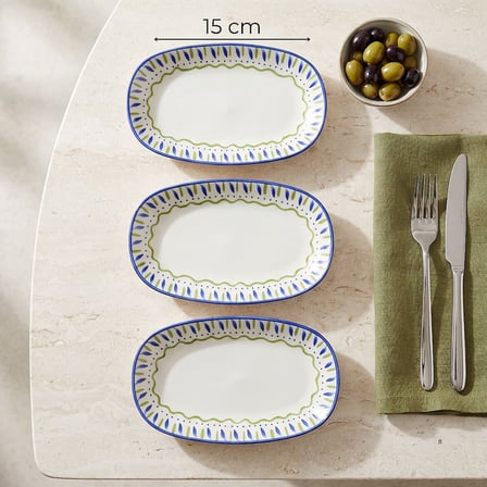 GÜRAL PORSELEN Zeytin 15 cm 3lü Porselen Kayık Tabak Seti
