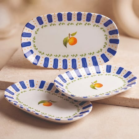 GÜRAL PORSELEN Kayısı Desenli 19 cm 3lü Porselen Kayık Tabak Seti