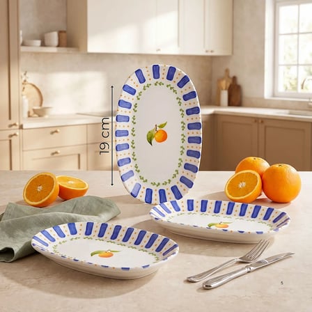 GÜRAL PORSELEN Kayısı Desenli 19 cm 3lü Porselen Kayık Tabak Seti