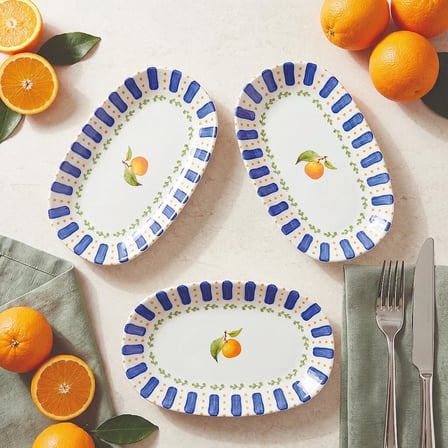 GÜRAL PORSELEN Kayısı Desenli 19 cm 3lü Porselen Kayık Tabak Seti