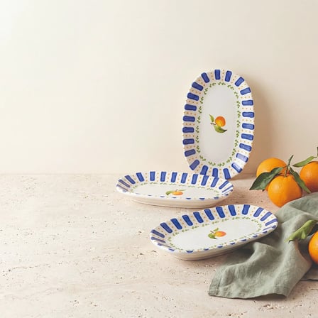 GÜRAL PORSELEN Kayısı Desenli 19 cm 3lü Porselen Kayık Tabak Seti