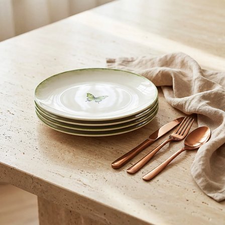 GÜRAL PORSELEN Flora Kelebek desenli 4lü 20 cm düz tabak  4883