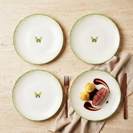 GÜRAL PORSELEN Flora Kelebek desenli 4lü 20 cm düz tabak  4883