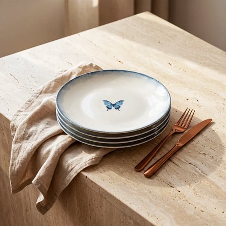 GÜRAL PORSELEN Flora 4lü 20 cm Porselen Düz Tabak